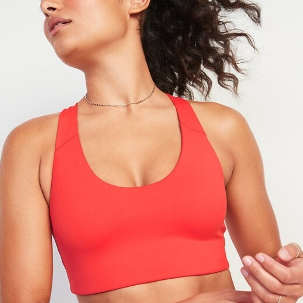 Old Navy Medium Support Powersoft Racerback Sports Bra Neon Coral Lounge Gym XL